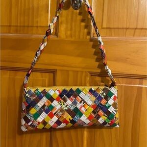 Vibrant Multicolor Geometric Recycled Material Shoulder Bag